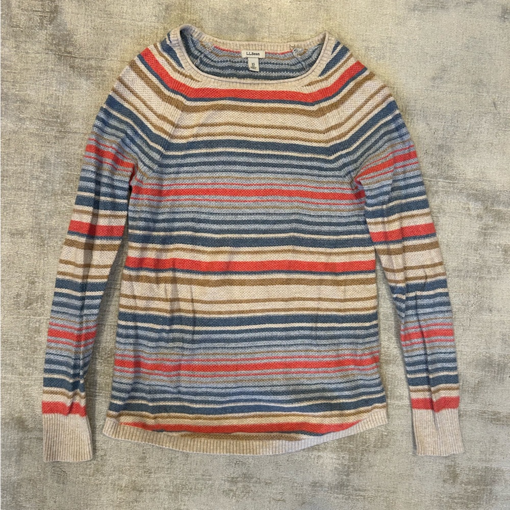 L.L. bean striped blue and orange cotton pullover sweater, size xs